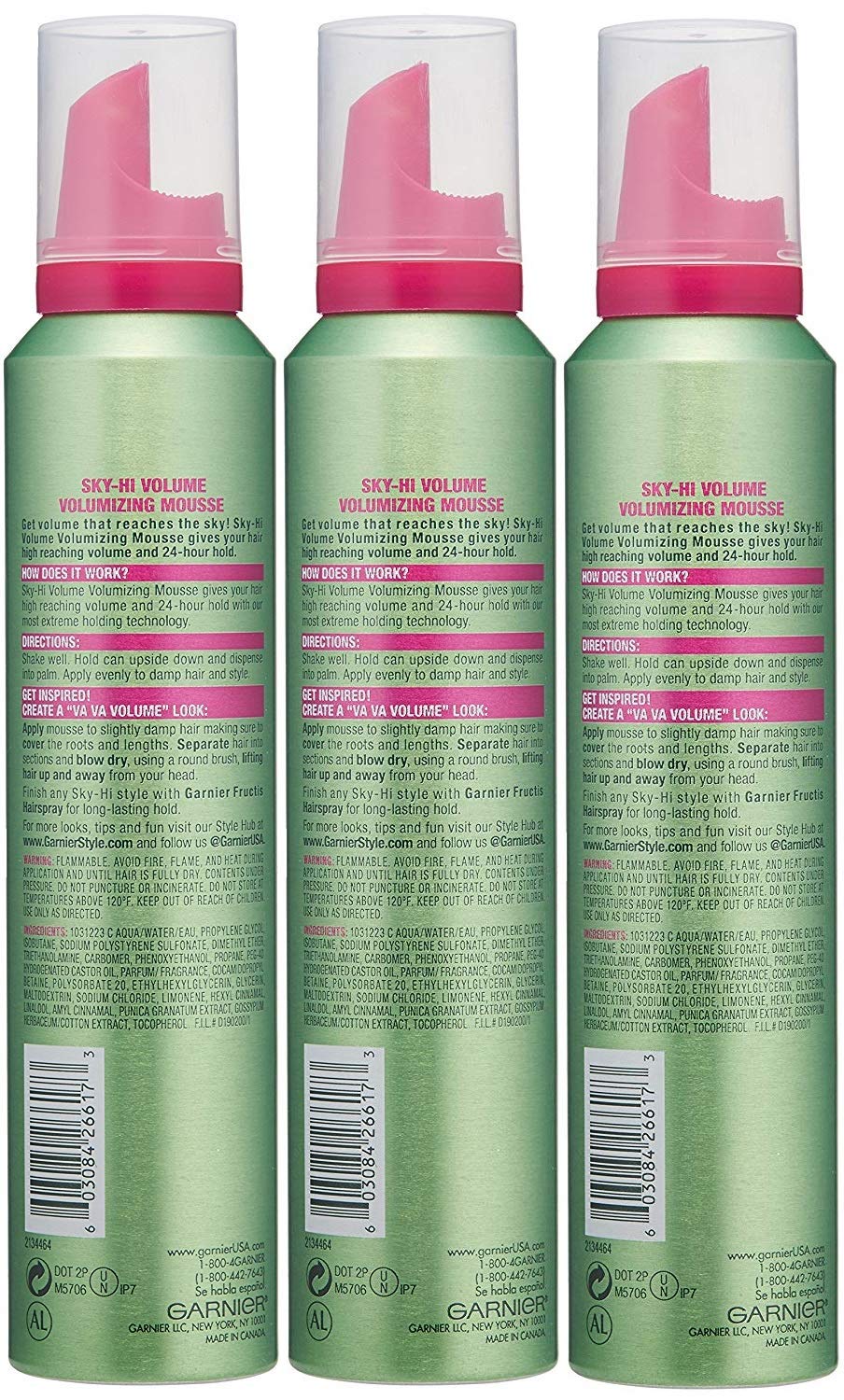 Garnier Fructis Style Sky-Hi Volume Mousse 6.4 Ounce (Extreme) (189ml) (3 Pack)