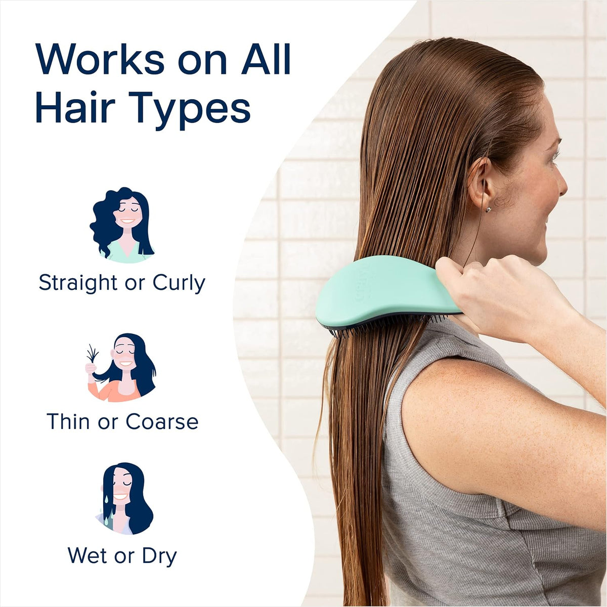 Crave Naturals Glide Thru Detangling Hairbrush that Glides Through Tangles For Wet, Dry and Damaged Hair - Gentle Detangler Styling Tool for Adults, Kids, Men and Women - 7.5 x 3 in, Turquoise