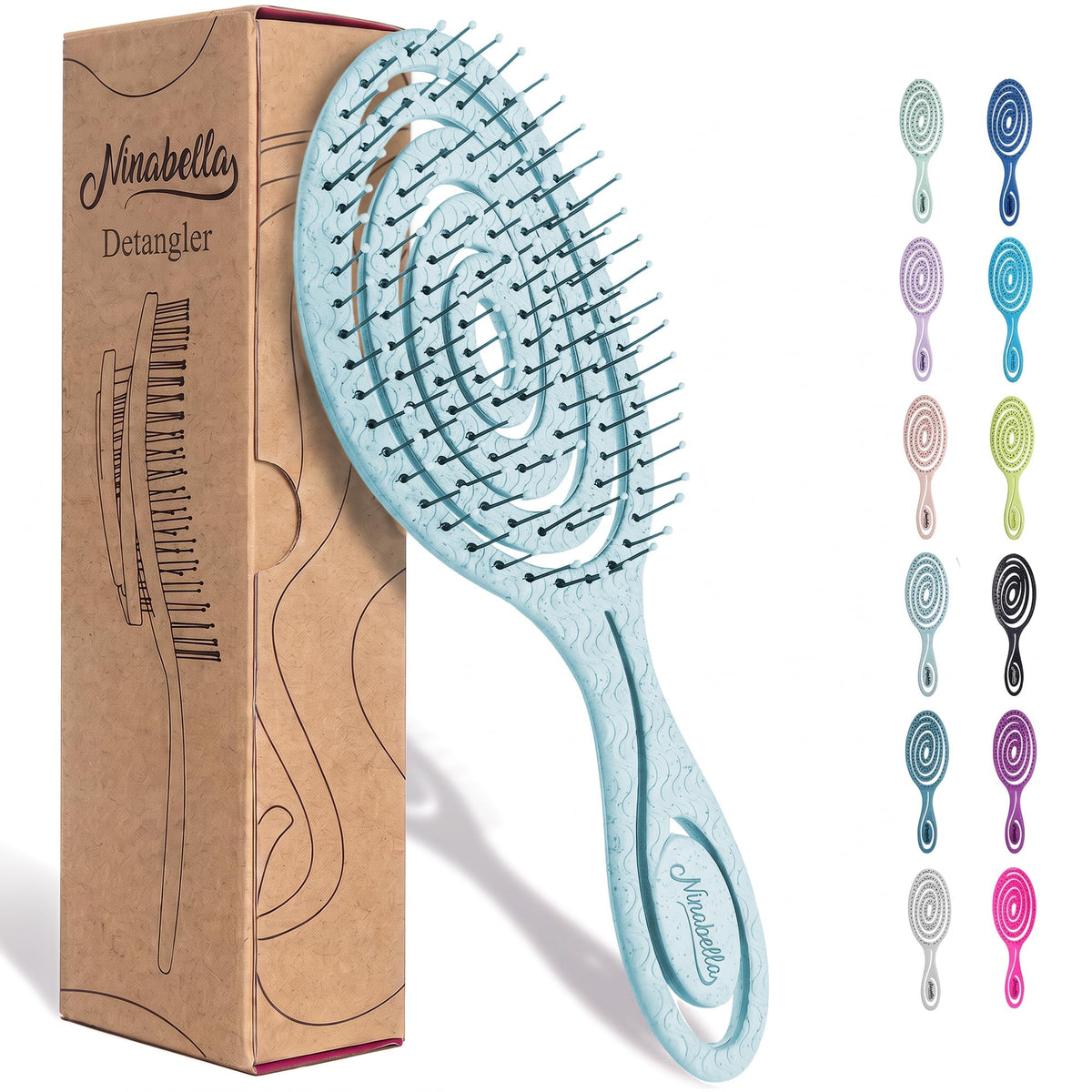 Ninabella Detangler Brush - No Tangle Hair Brush for Women, Fine, Thick and Long Hair - Hairbrush for Wet and Dry Hair, Gentle on the Scalp - Green