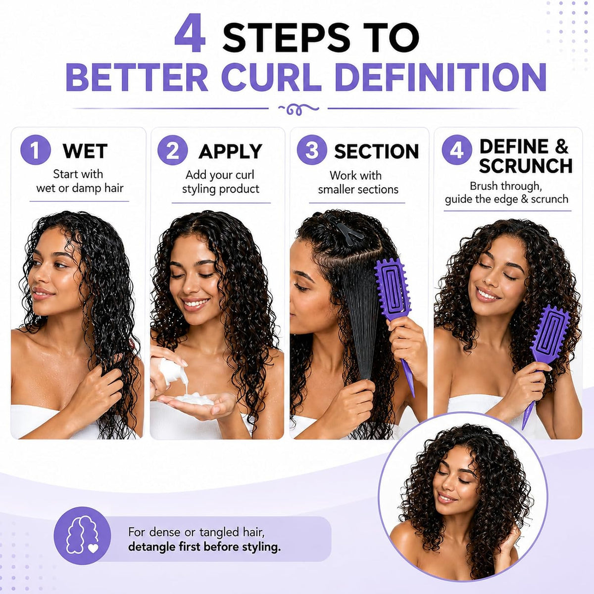 Curly Hair Brush Candybrush Curl Defining Brush for Detangling Shaping and Defining Curls for Women, Men, Wet & Dry Hair (Purple)