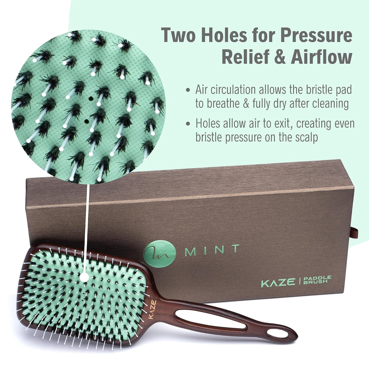MINT Kaze Eco-Friendly Boar Bristle Paddle Hair Brush for Women