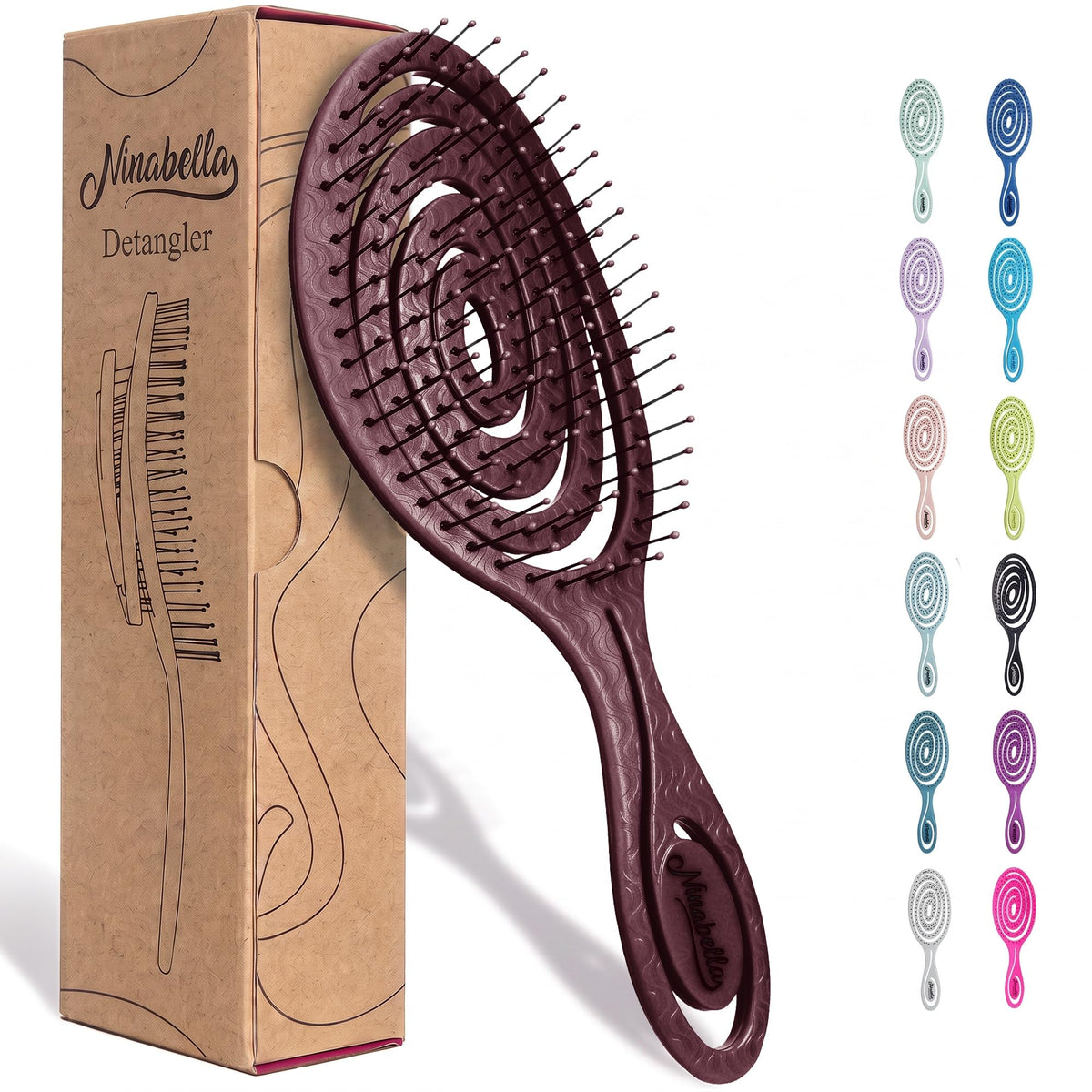 Ninabella Detangler Brush - No Tangle Hair Brush for Women, Fine, Thick and Long Hair - Hairbrush for Wet and Dry Hair, Gentle on the Scalp - Green